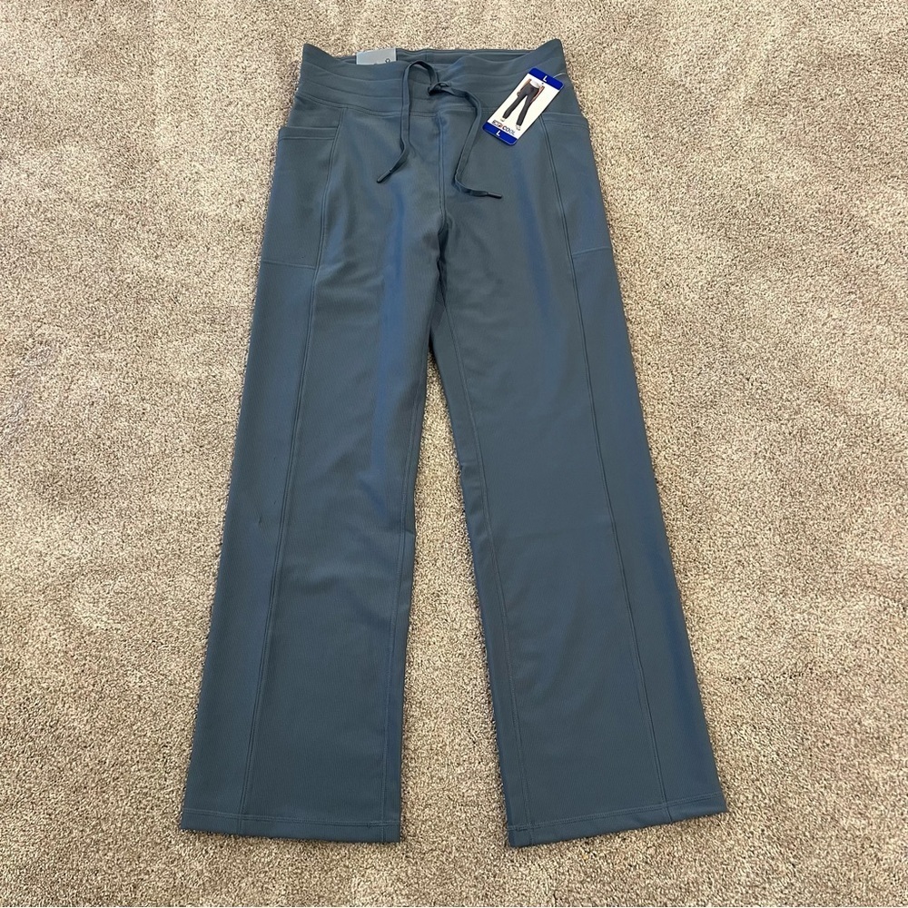 32 Degrees Cool NWT Women Wide-Leg Ribbed Semi-Flare Pants Size L Blue #1752055